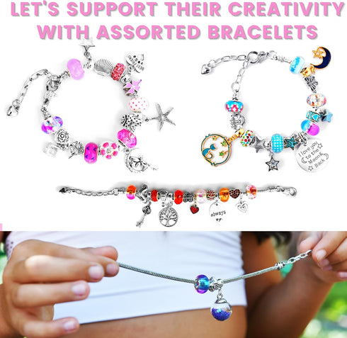 Modda Charm Bracelet Making Kit with Cute Bag, Assorted Beads, Charms, Necklace, Jewelry Making Kit for Girls, Crafts for Kids, Girls, Gift for gi...