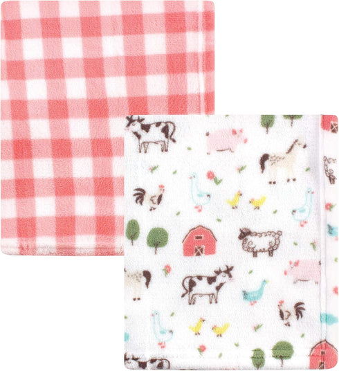 Hudson Baby Unisex Baby Silky Plush and Coral Fleece Blanket, Girl Farm Animals, 30x36 inches...