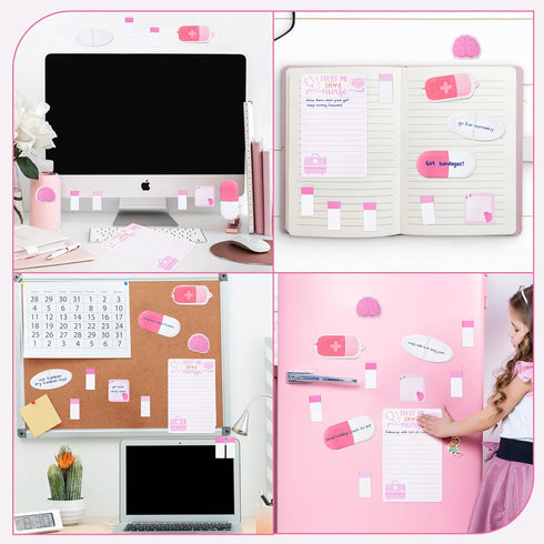 Pink Nurse Gift Sticky Notes Set - 550 Sheets Cute Medical Essentials Self-Stick Notes Page Memo Pads for Nursing Student Women Girls Friends Hosp...