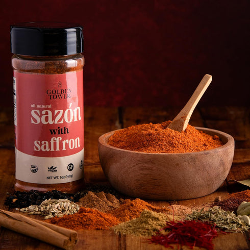 Golden Tower Sazon with Saffron - Sazón Seasoning, All Natural ingredients, Non-GMO, No-MSG, Gluten Free, Vegan, 5oz Pack...