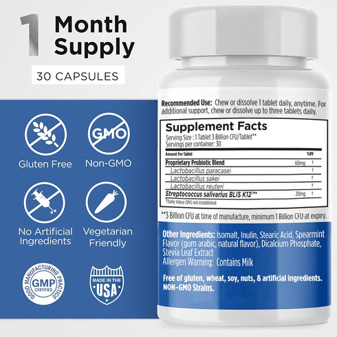 Earth's Pearl Dental Probiotic with BLIS K12 - Oral Probiotics for Oral Health with Mint Flavor - 30-Day Supply of Dental Probiotics for Bad Breat...
