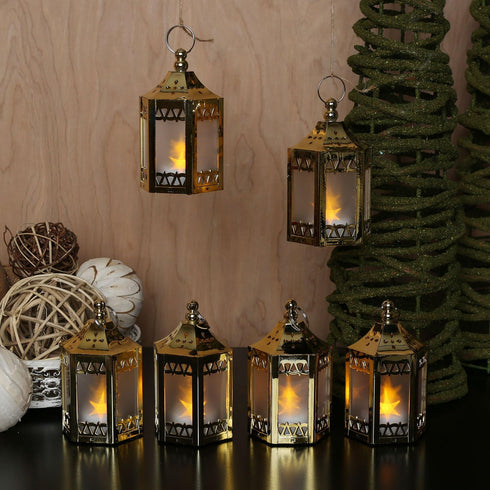 LampLust Gold Mini Lanterns for Centerpieces, 6 Pack LED Star Lantern, Batteries Included, Small Ramadan Lanterns Decorative Indoor, Ramadan Decor...