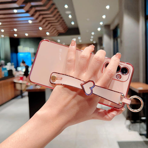ZTOFERA Samsung Galaxy A15 5G Case with Wrist Strap,Luxury Cute Plating Edge Love Hearts Pattern for Girls Women, Finger Holder Kickstand Soft Sho...