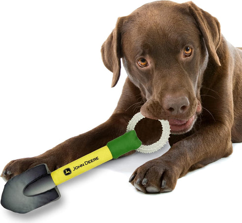 JOHN DEERE DOG TUG TOY. SHOVEL Shaped Toy with inner Squeaker. TOUGH, STURDY PET TOY with John Deere Logo. BEST DOG DIGGING TOY for DOG OWNERS, Fa...