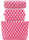 3Pcs Checkered Makeup Bag for Women Large Cosmetic Bag Set Travel Toiletry Bag Makeup Pouch Bag for Purse Pink Zipper Storage Bag Organizer Cute S...