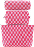 3Pcs Checkered Makeup Bag for Women Large Cosmetic Bag Set Travel Toiletry Bag Makeup Pouch Bag for Purse Pink Zipper Storage Bag Organizer Cute S...