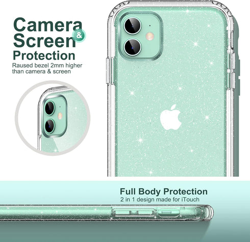ULAK Compatible with iPhone 11 Case Glitter, Heavy Duty Dual Layer Shockproof Women Girl Sparkle Bling Transparent Protective Phone Cover for iPho...