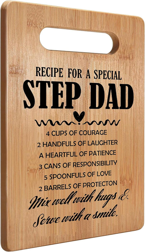 Step Dad Gifts Cutting Board Chopping Board, Best Step Dad Gifts from Daughter Son, Bonus Dad Gifts, Recipe for a Step Dad Bamboo Cutting Boards f...