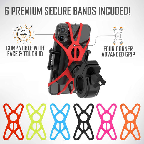 TruActive Premium Bike Phone Mount Holder | Universal Cell Phone Mount for 4"-7" Phones | Includes 6 Reusable Color Bands | Tool Free Handlebar Mo...