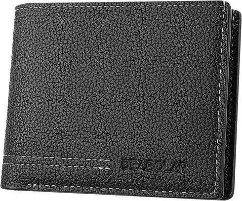 Men Wallet Black PU Material 4 Credit Card Holder 2 Money Pockets 1 Clear Window Suitable for Men Women Gifts without RFID Slim Small Wallets for ...