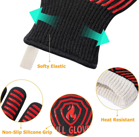 BBQ Gloves, BBQ Accessories 1472? Extreme Heat Resistant, Grilling Gloves Silicone Non-Slip Oven Mitts, Kitchen Gloves for BBQ, Grilling, Cooking,...