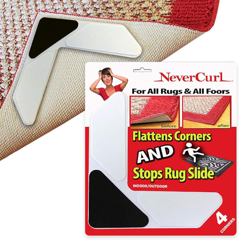 StepNGrip Rug Corner Grippers 4-Pack - Flattens Edges to Hold Rugs in Place - Impedes Curling with Stiff Layer - Reusable Carpet Grip Pads with Ea...