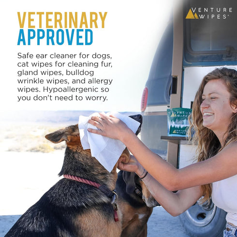 Venture Wipes Happy Paws - Natural Pet Wipes for Dogs and Cats - Biodegradable Grooming Wipes for Paws, Eyes, Ears, Glands, and More - Large Clean...