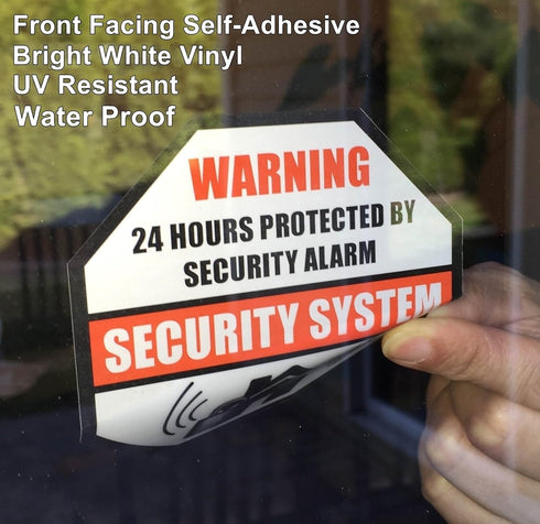 Front Self Adhesive Vinyl Outdoor/Indoor (4 Pack) 89mm X 89mm Home Business Security Burglar Alarm System Window Door Warning Alert Sticker Decals...