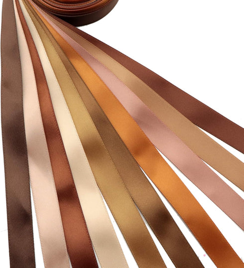 David angie Double Face Polyester Satin Ribbon Brown Series Silk Smooth Satin Ribbon 16mm 5/8" x 2 Yards/Roll Total 20 Yards for Gift Wrapping Bow...