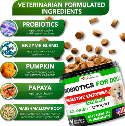 Probiotics for Dogs - Dog Probiotics and Digestive Enzymes for Gut Health, Itchy Skin, Allergies, Immunity, Yeast Balance - Prebiotics - Reduce Di...