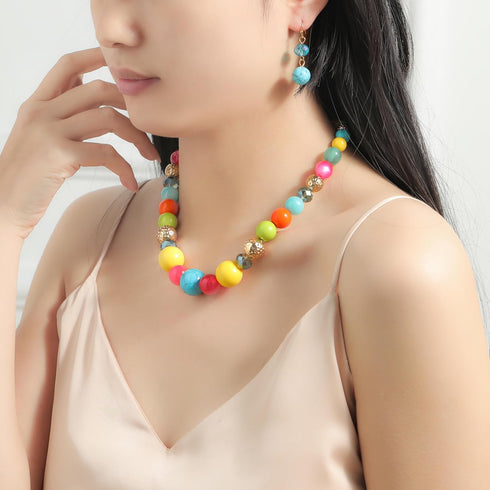 8-18mm Beads Necklace 18” Graduated Chunky Beaded Choker Necklaces with Earring Set for Women...