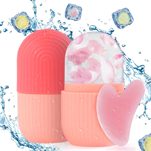 Ice Roller for Face Women, Silicone Facial Ice Roller and Gua Sha Set, Massage Cube and Face Ice Mold for Brighten Lubricate Shrink Pores (Pink)...