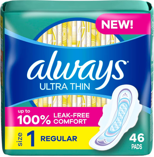 Always Ultra Thin Pads with Wings, Size 1, Regular, 46 Count...