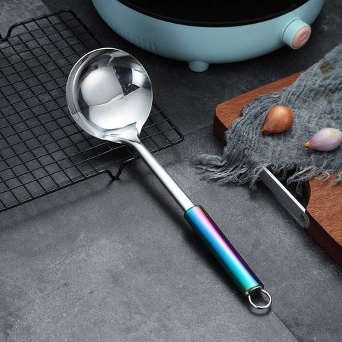 Berglander Cooking Ladle, Stainless Steel Rainbow Handle Soup Ladle Soup Spoon With Titanium Plating, Metal Ladle For Cooking, Colorful Handle Kit...