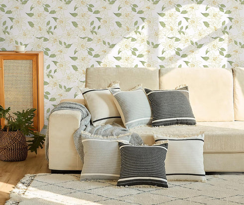 16.1"x78.7" White and Green Peel and Stick Wallpaper Boho Floral Contact Paper Removable Wallpaper Self-Adhesive Wallpaper Decorative Wall Cabinet...