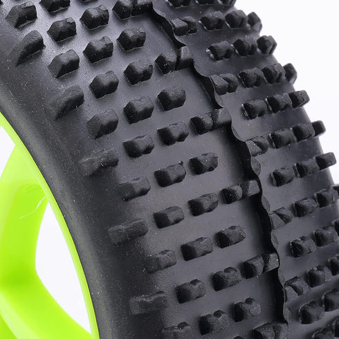 Green 4pcs RC 1:8 Off-Road Rubber Tyre Tires & Plastic Wheel Rim 17mm Hex Wheels and Tires for HSP Kyosho Redcat Tamiya Buggy...