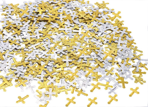 1.6 Ounce Crossed Christening Confetti Gold Silver Glitter Cross Metallic Sequins Table Scatter for Baby Shower, Wedding, Birthday, Communion Bapt...
