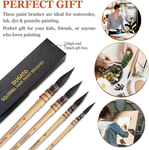 Professional Watercolor Paint Brushes, Round Squirrel Hair Paint Brush Set for Art Painting, Gouache, Fine Detailing, Acrylic, Gouache, Oil (4 Bru...