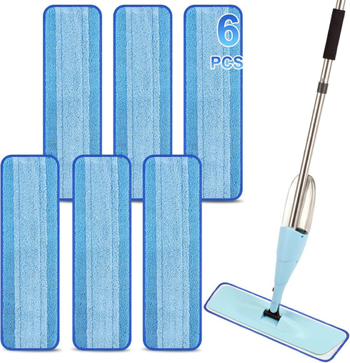 6 Pack Microfiber Spray Mop Replacement Heads for Wet/Dry Mops Reusable Replacement Refills Fits for Bona Floor Care System (Blue-White)...