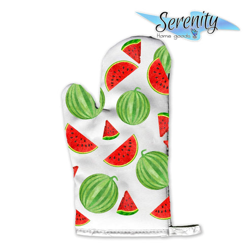 Summer Home Decor | Decorative Kitchen Oven Mitt Hot Plate Pot Holders | Sweet Summertime Watermelon Red Green | White Stove Home Decor Holiday De...