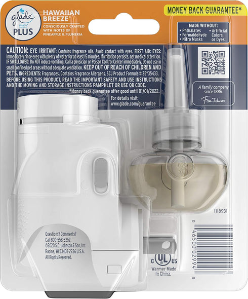Glade PlugIn Plus Air Freshener Starter Kit, Scented Oil for Home and Bathroom, Hawaiian Breeze, 0.67 Fl Oz, 1 Warmer + 1 Refill...