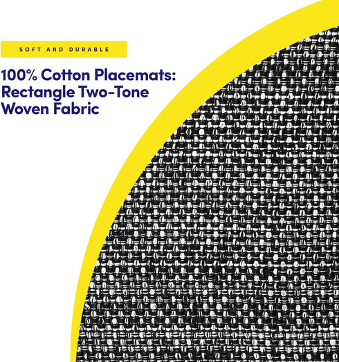 Sweet Home Collection 100% Cotton Placemats for Dining Room Rectangle Two Tone Woven Fabric 13" x 19" Soft Durable Table Mat Set, Set of 6, Black...
