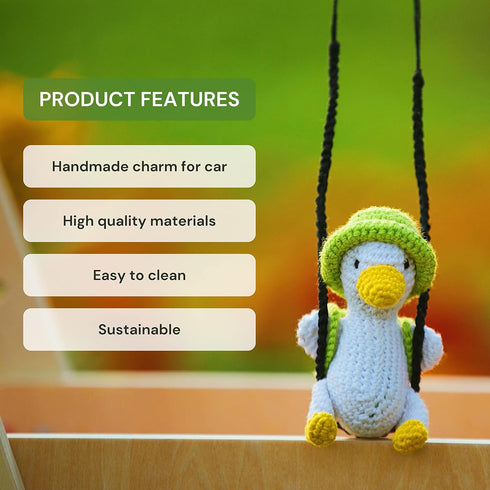 BUNNY Crochet Swing Duck Car Hanging Ornament, Accessories for Rearview Mirror, Car Pendant Duck Hanging Swing, Handmade Hanging car Charm, usable...