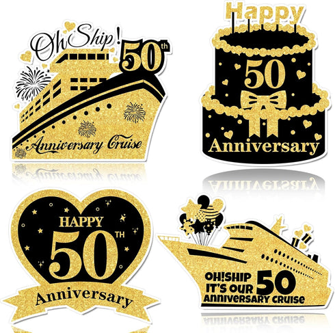 4 PCS Large 50th Anniversary Cruise Door Magnets Decorations Happy 50th Anniversary Cruise Ship Door Decor Magnetic Wedding Magnets Garage Refrige...
