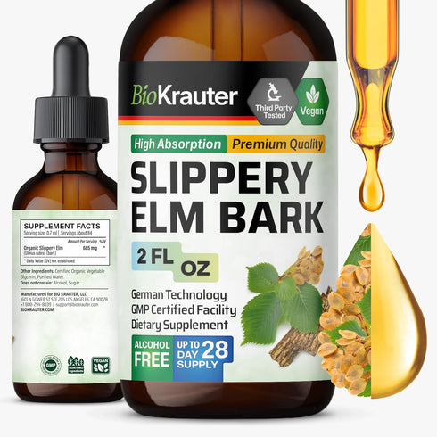 BIO KRAUTER Slippery Elm Bark Drops - Ulmus Rubra Slippery Elm Liquid - Respiratory & Digestive Health - Vegan, Alcohol & Sugar Free Extract - 2 F...