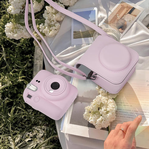 Camera Case Compatible with Fujifilm Instax Mini 12 Instant Camera with Adjustable Strap and Pocket (Pink)...