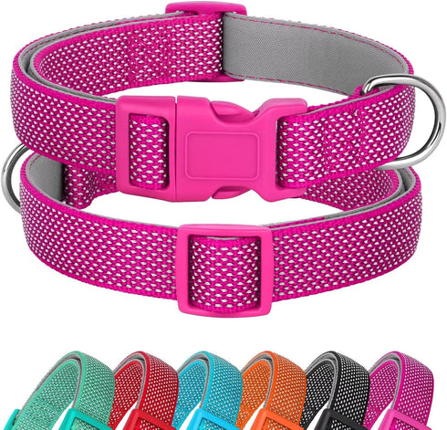 Didog Reflective Dog Collar with Buckle, Adjustable Soft Neoprene Padded Nylon Pet Collars for Small Medium Large Dogs, Hot Pink, M...