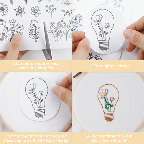 Water Soluble Embroidery Stabilizer - CRASHOT 3 Sheets 26 Pcs Stick and Stitch Embroider Paper Wash Away, Embroidery Patterns, Flower Floral leave...