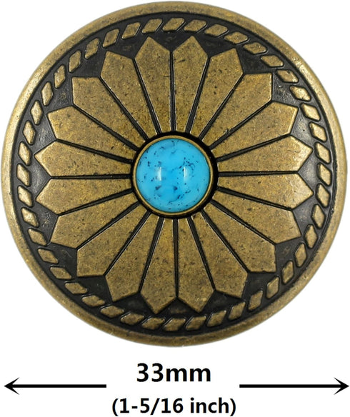 Bezelry 8 Pieces Diamond Flower Assembled with Artificial Turquoise Metal Shank Buttons. 33mm(1-5/16 inch) (Antique Brass)...