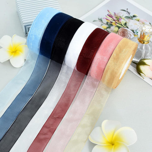 TONIFUL 1 Inch-50yds Beige Sheer Chiffon Ribbons, Organza Ribbon for Wedding,Christmas,Valentine's Décor,Gift Wrapping, Bows Making, Floral Bouque...