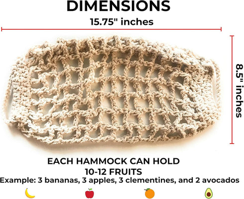 Hanging Fruit Hammock Under Cabinet - 1 Macrame Fruit Hammock with 2PCS Hooks - Handwoven Cotton Basket Storage for Produce, Banana - Boho Kitchen...