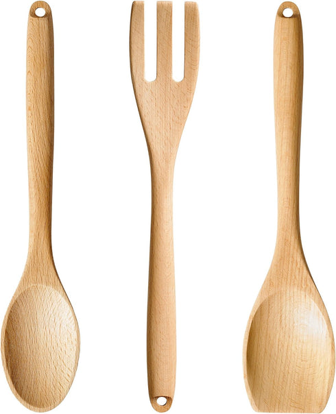 IKEA RÖRT Kitchen Tool Set of 3. Round Spoon, Square Spoon and Fork. Beach Wood...