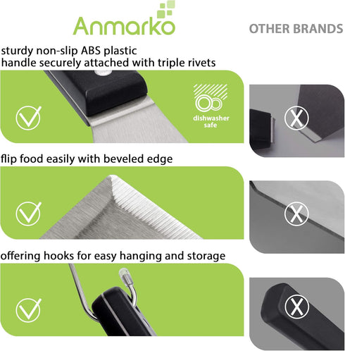 Anmarko Grill Spatula Set - Long Metal Spatula Spatula - Griddle Scraper and Pancake Flipper or Pizza Spatula - Offset Spatula - Stainless Steel U...