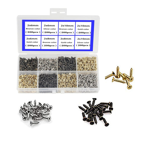 newlng 1600pcs 2MM Small Screws Phillips Flat Head Cross Self Tapping Tiny Screw Cabinet Electronic Accessories Screw Multifunctional DIY Micro Wo...
