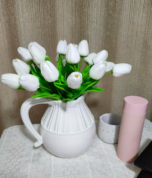 Artificial Tulips 10 Heads Mini Real Touch Artificial Flowers Fake Tulip for Home Decor Wedding Party DIY Bouquet Flowers (White)...