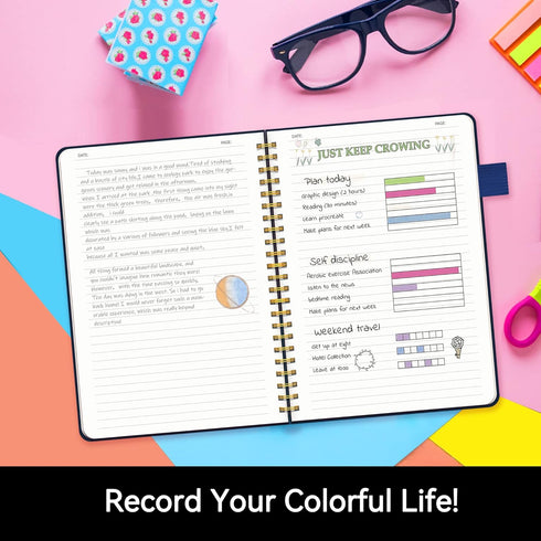 Alltree Lined Journal Notebook, Spiral Notebook for Work, Journal for Women & Men, A5 Medium, Spiral Notebook with Tabs, Pen Loop, Pocket, Sticker...