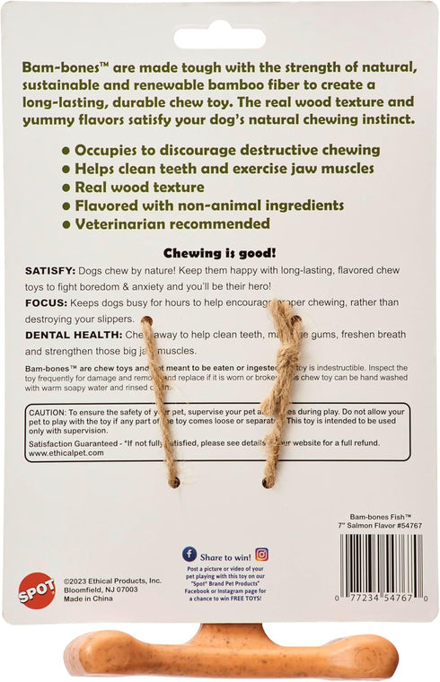 SPOT Bam-Bones Fish - Made with Strong Bamboo Fiber, Durable Long Lasting Dog Bone for Light to Moderate Chewers, Great Chew Toy for Adult Dogs & ...