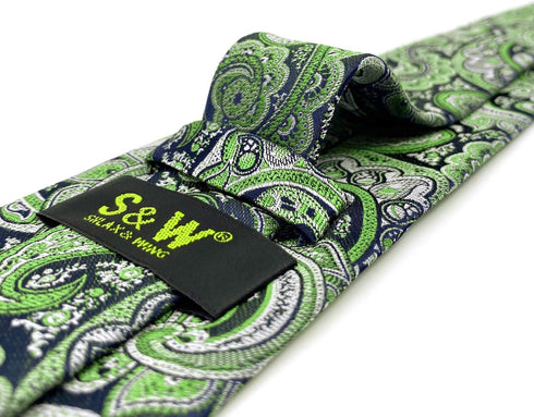 S&W SHLAX&WING Mens Ties Gray Blue Green Neckties for Men Silk Paisley Classic Size Necktie with Pocket Square Set...