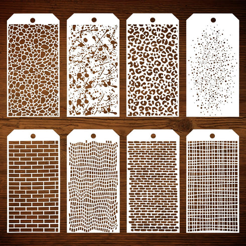 8pcs Painting Stencils for Crafts, Reusable Texture Stencils for Painting Mixed Media Stencils Leopard Brick Print Layering Stencils for DIY Craft...