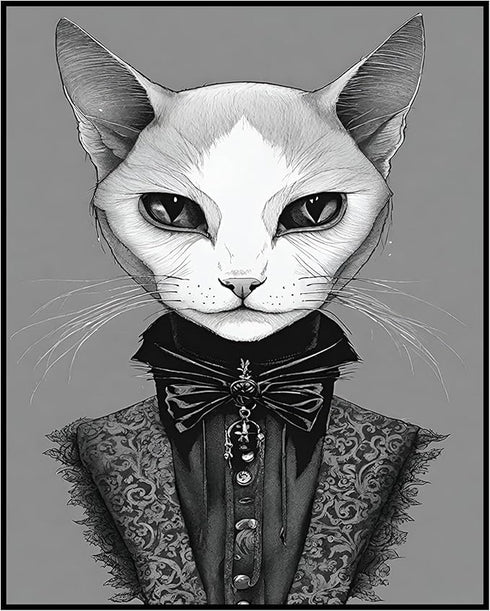 Posterizer 1 pcs- gothic themed classic cat wearing goth clothes-Gothic Art-Art for Animal Lovers- Living Room Bedroom Decor- unframed wall art...